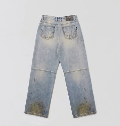 Cross Statue Tide Wide Straight Denim Jeans