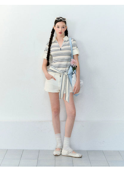 Korean Vintage Two-in-One Polo T-shirt