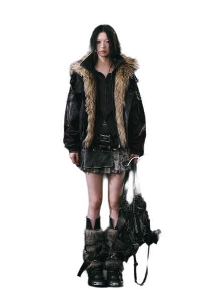 Detachable Fur Collar Flight Jacket