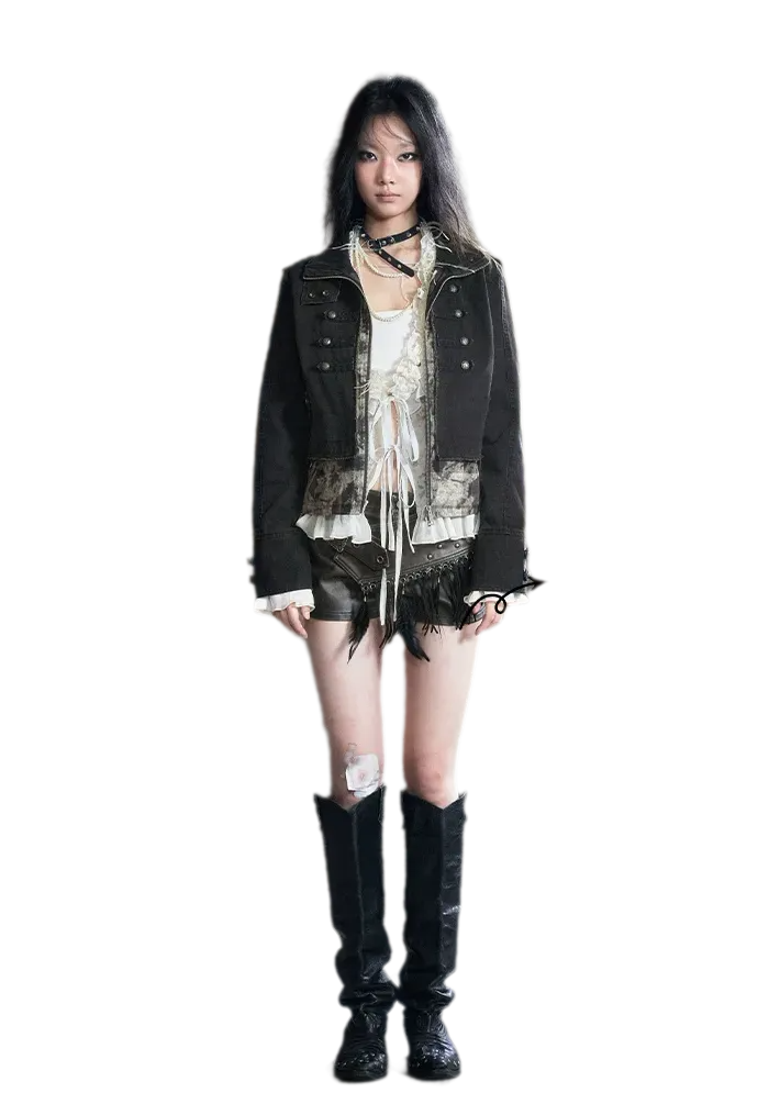Washed Patchwork Zip Jacket