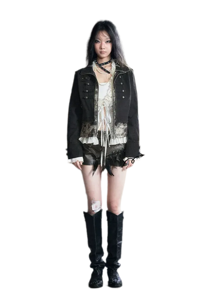 Washed Patchwork Zip Jacket