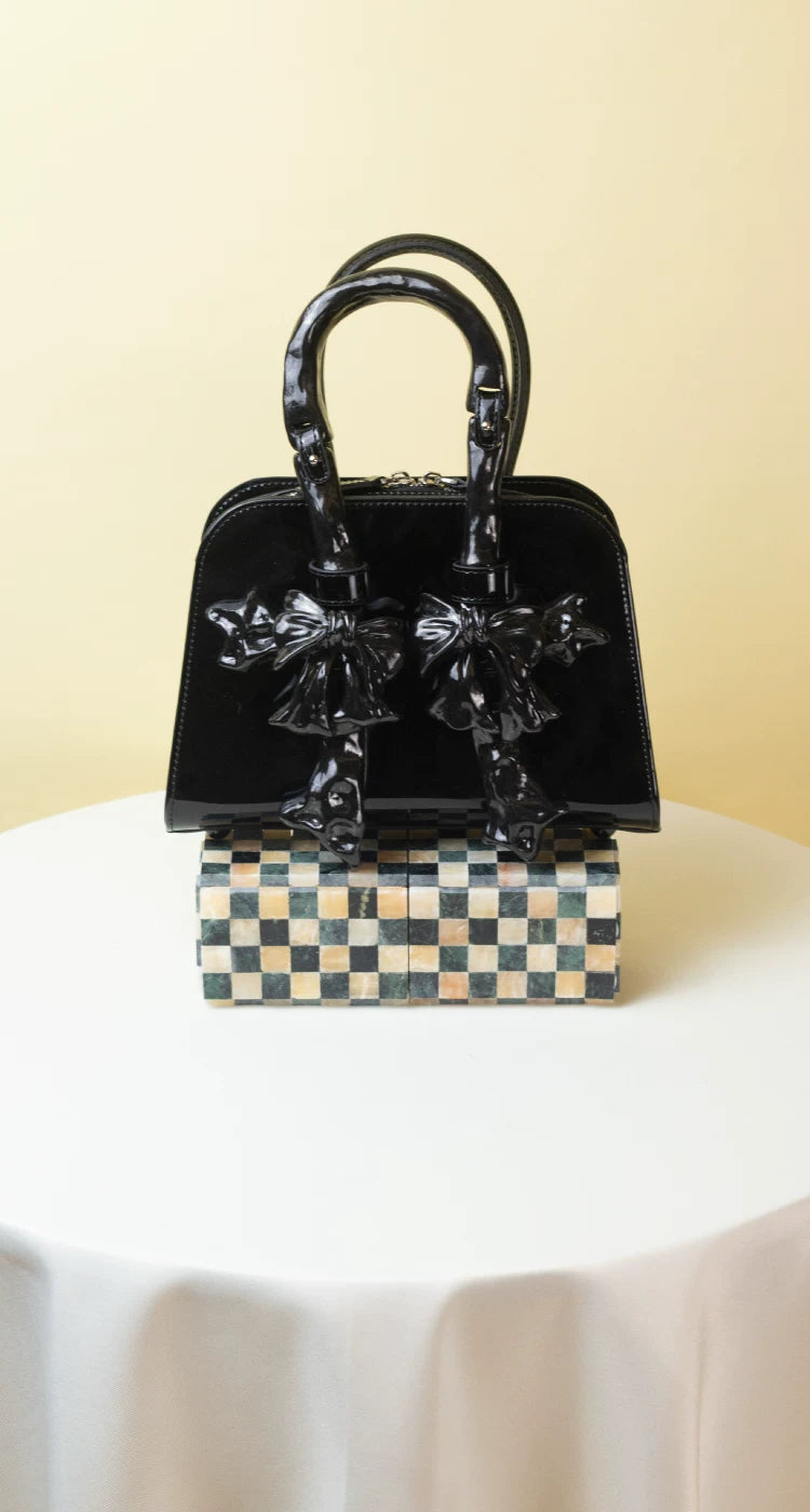 Glossy Bow Structured Handbag