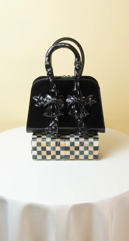 Glossy Bow Structured Handbag