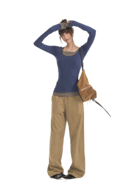 Mehrlagiges Stricktop mit Spitzenbesatz