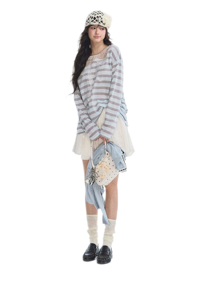 Contrast Lace Bow Blouse