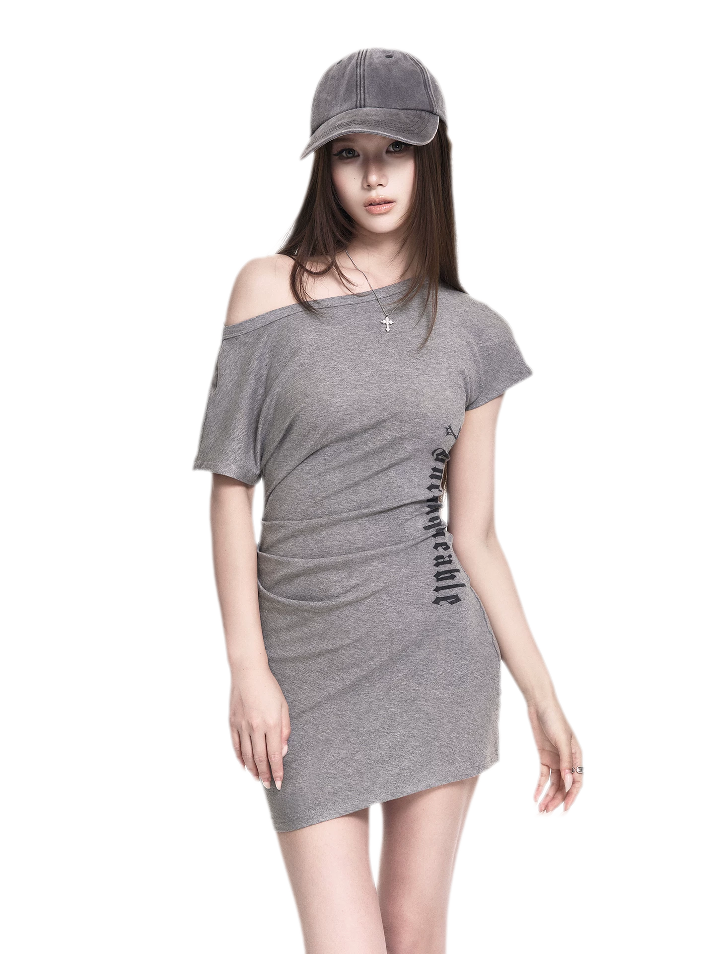 Off Shoulder Bodycon Dress Grey / S