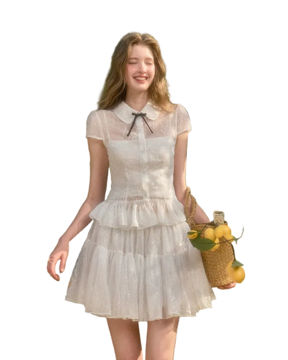 Water Droplet Lace Shirt &amp; Skirt