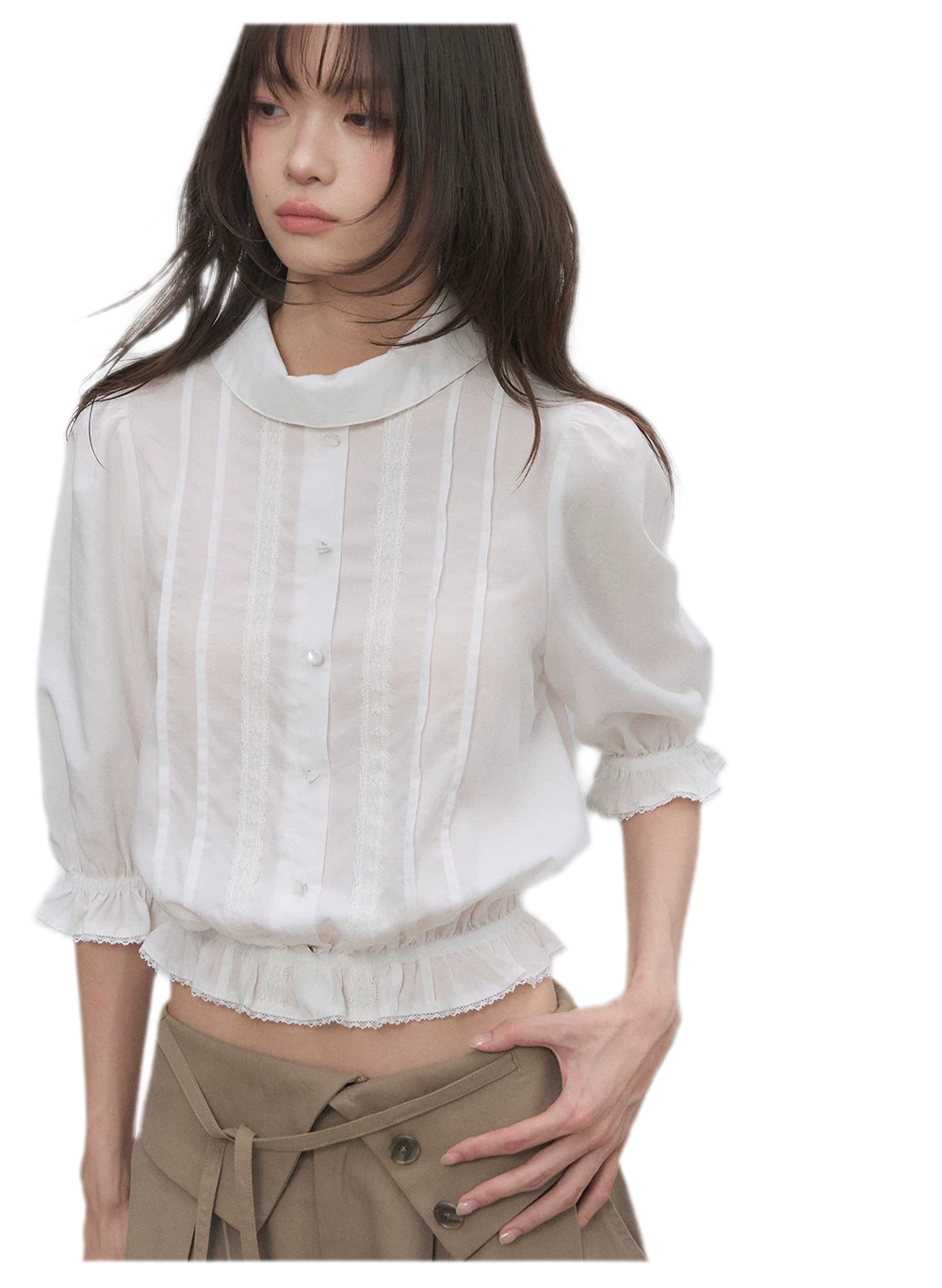Lyocell Ruffle Cropped Blouse
