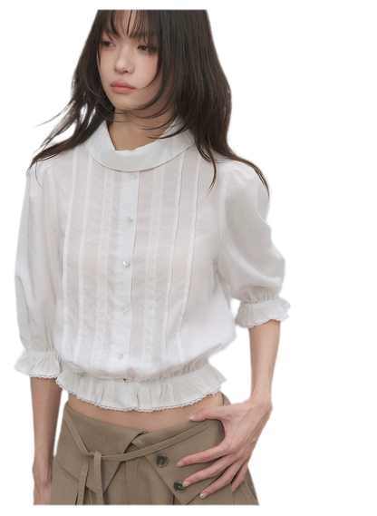 Lyocell Ruffle Cropped Blouse
