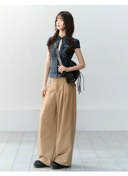 Retro Plaid Tie-Waist Hollow Waist Shirt