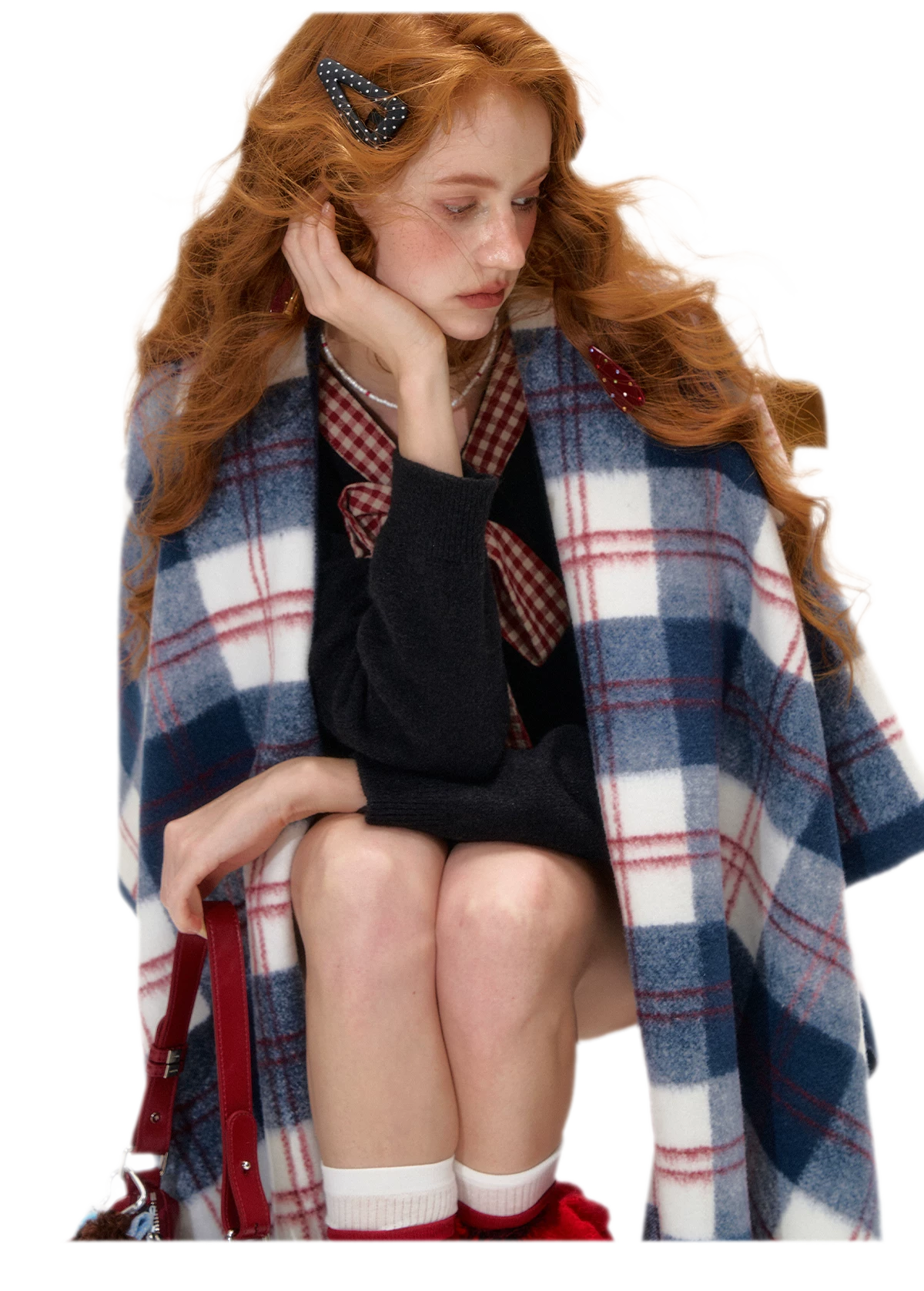Vintage Plaid Fringed Shawl