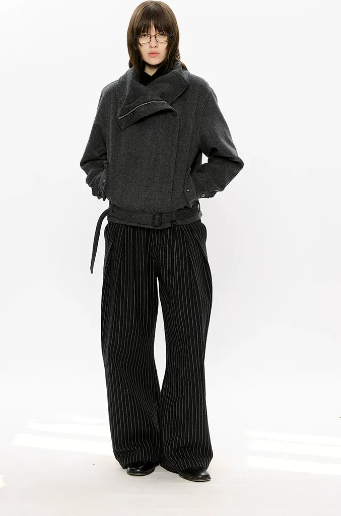 Merino Wool Cropped Belted Jacket