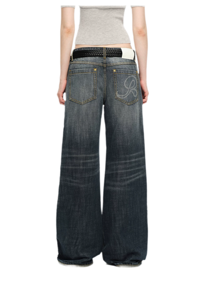 Washed Cotton Straight-Leg Jeans