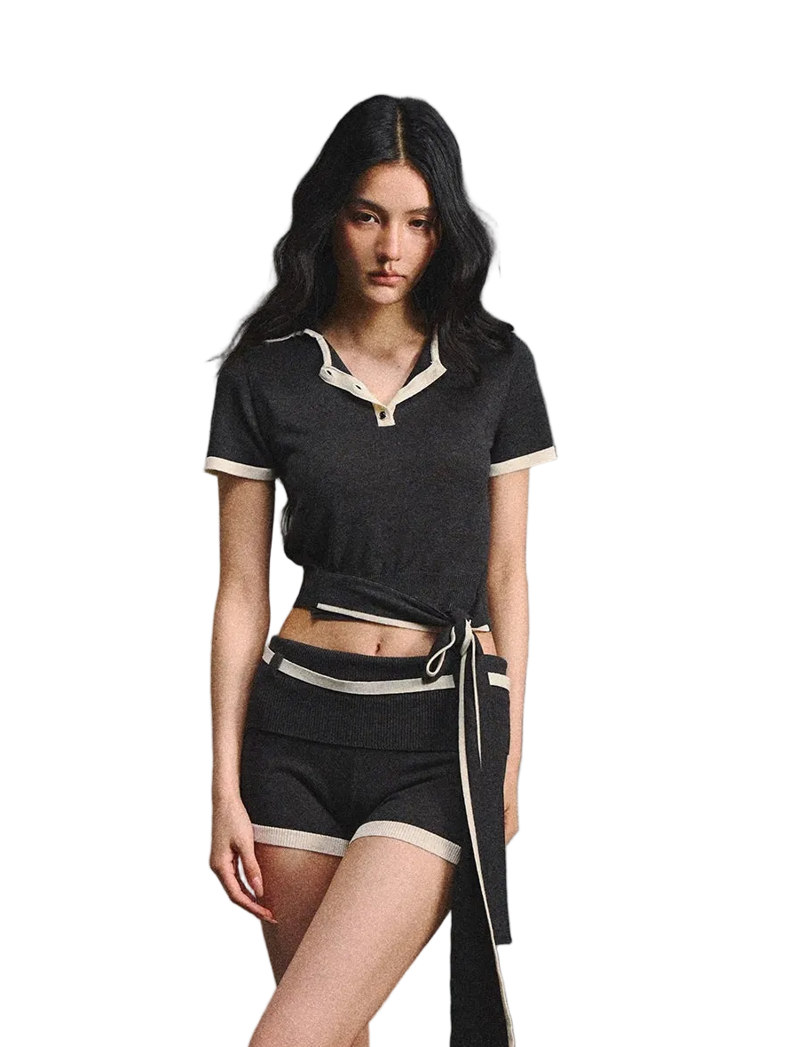 Lyocell Breathable Polo Collar T-Shirt &amp; Contrast Cuff