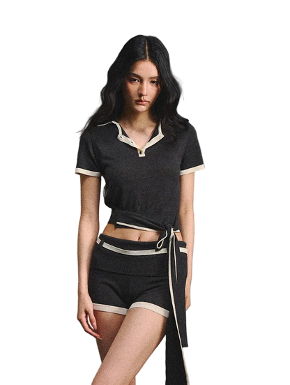 Lyocell Breathable Polo Collar T-Shirt &amp; Contrast Cuff