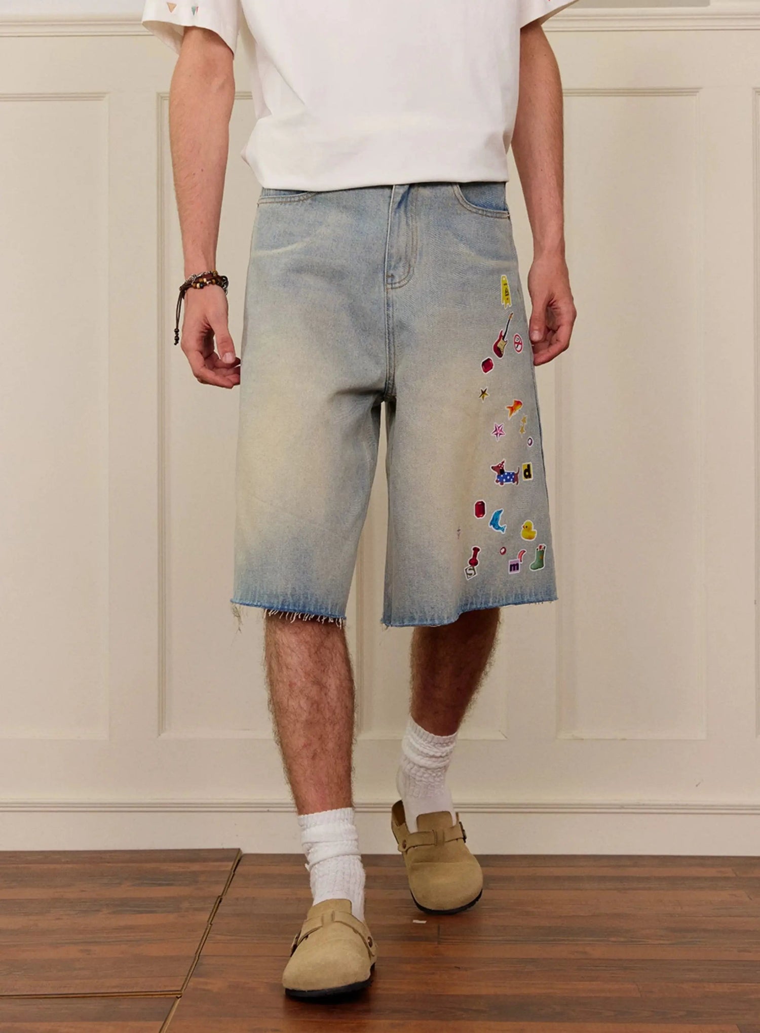 Sticker Design Denim Pants