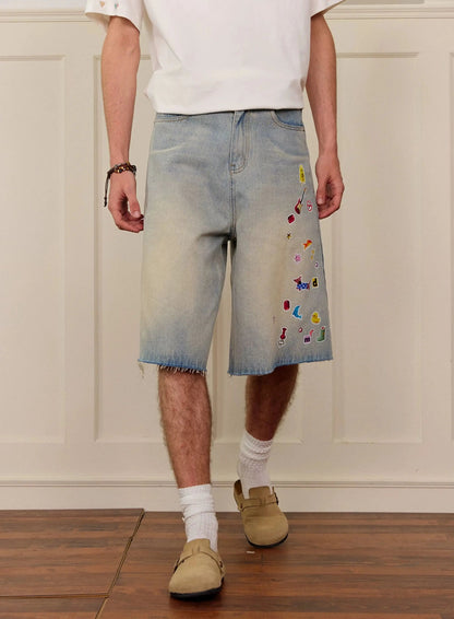 Sticker Design Denim Pants