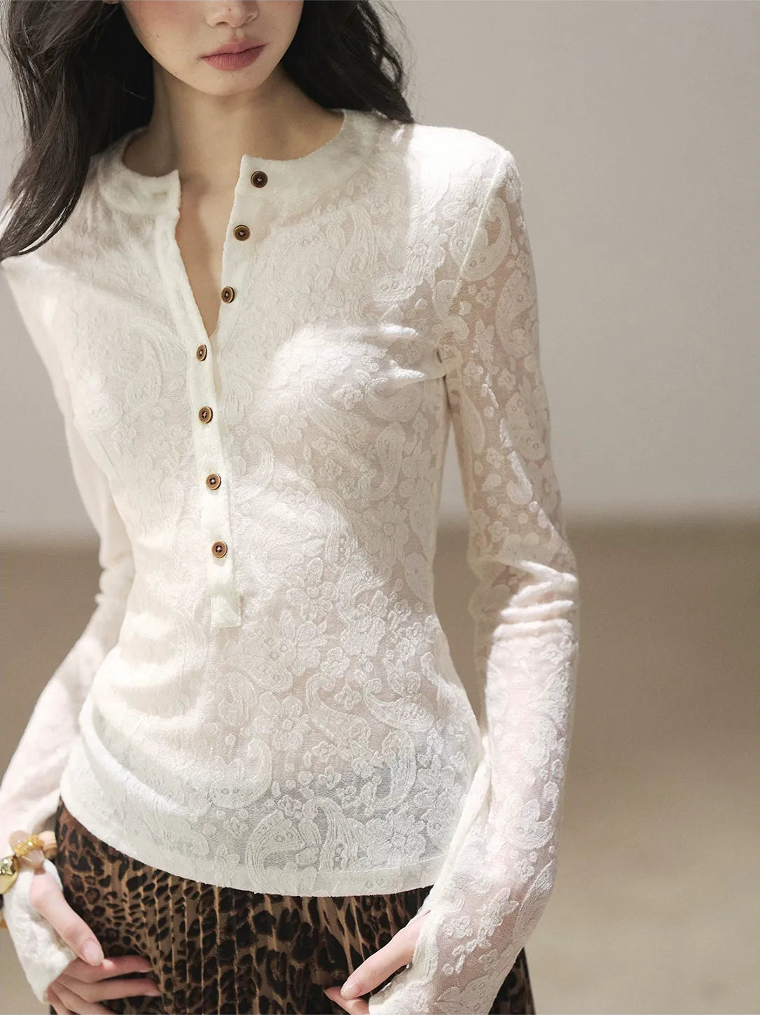 Paisley Jacquard Cropped Wool Top