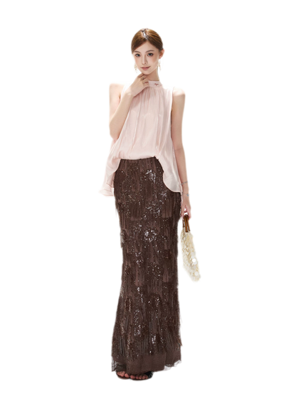 Pearl-Sheen Stand Collar Top