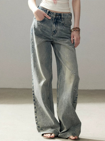 Rhinestone Wide-Leg Jeans
