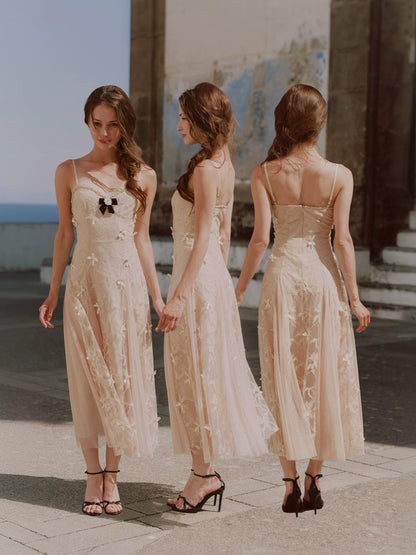 Embroidered Bow Mesh Dress