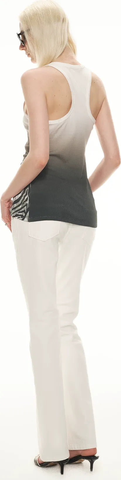 Gradient Zebra Print Fitted Racerback Tank Top