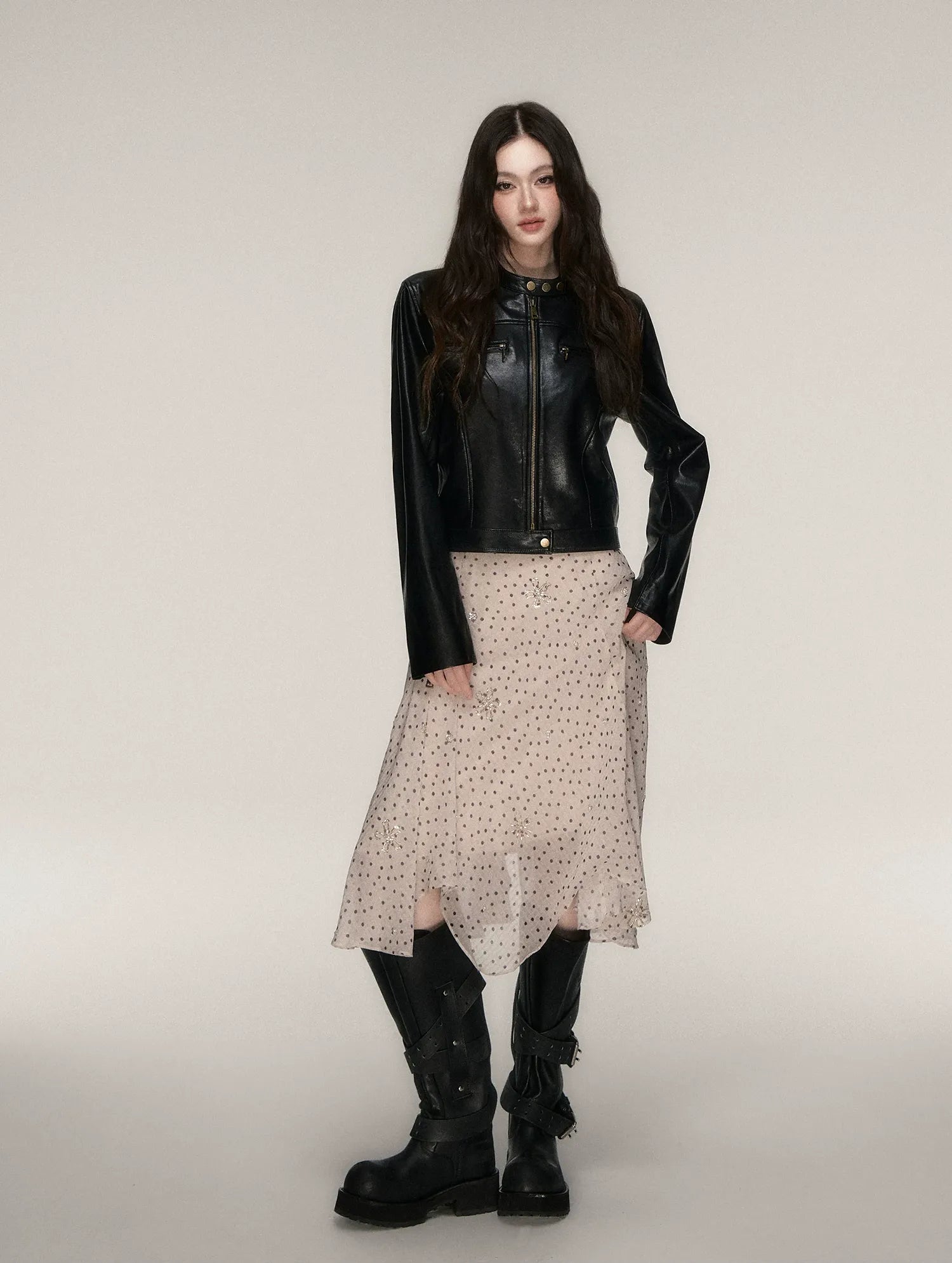 Vintage Stand-Collar Leather Jacket