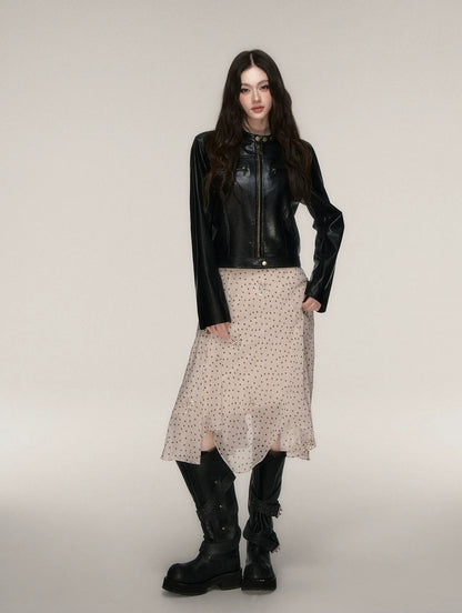 Vintage Stand-Collar Leather Jacket