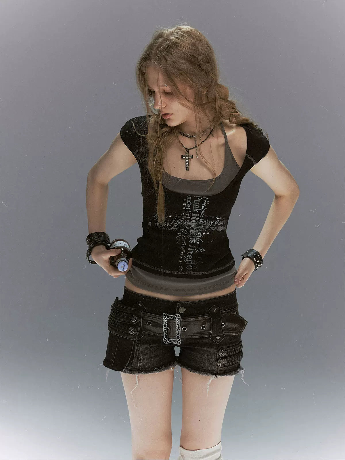 Leather Belt Denim Shorts