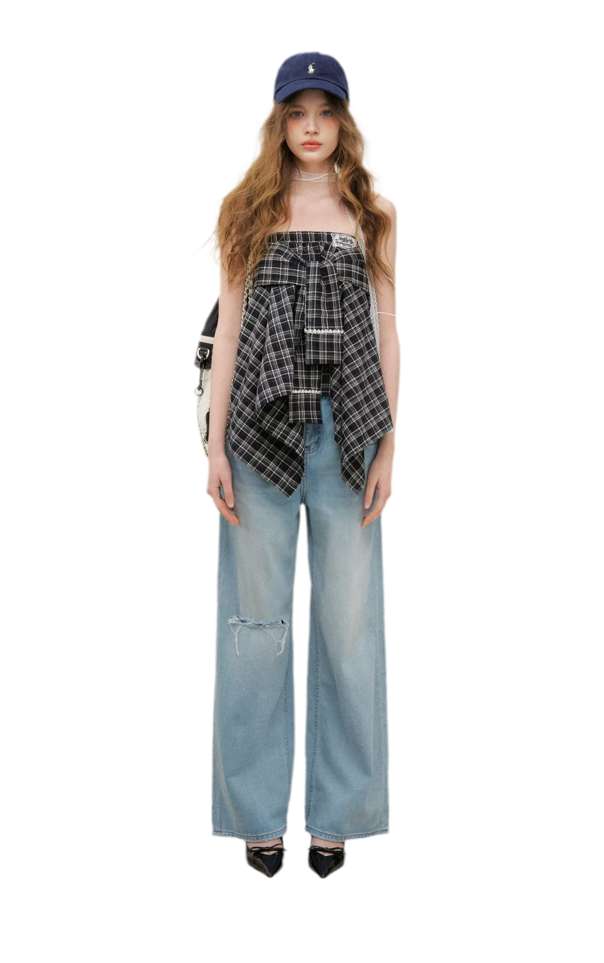 Asymmetric Lace Patchwork Plaid Skirt/Top