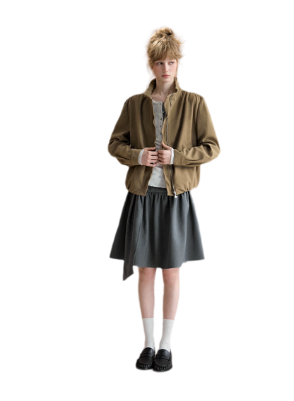 Gathered Suede Cropped Jacket