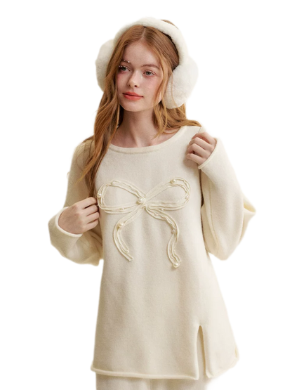 Bow Embroidered Knit Set