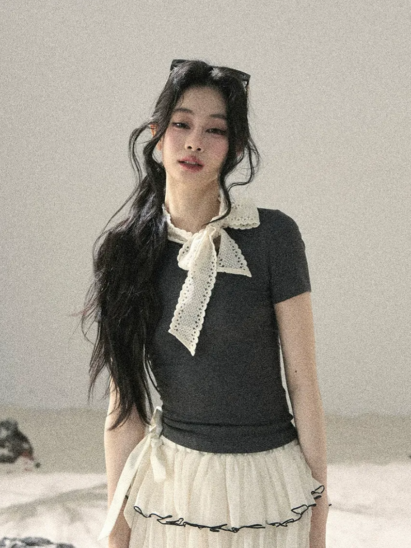 Grey Bow Short T-Shirt