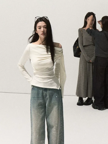 Draped Slim Knit Top