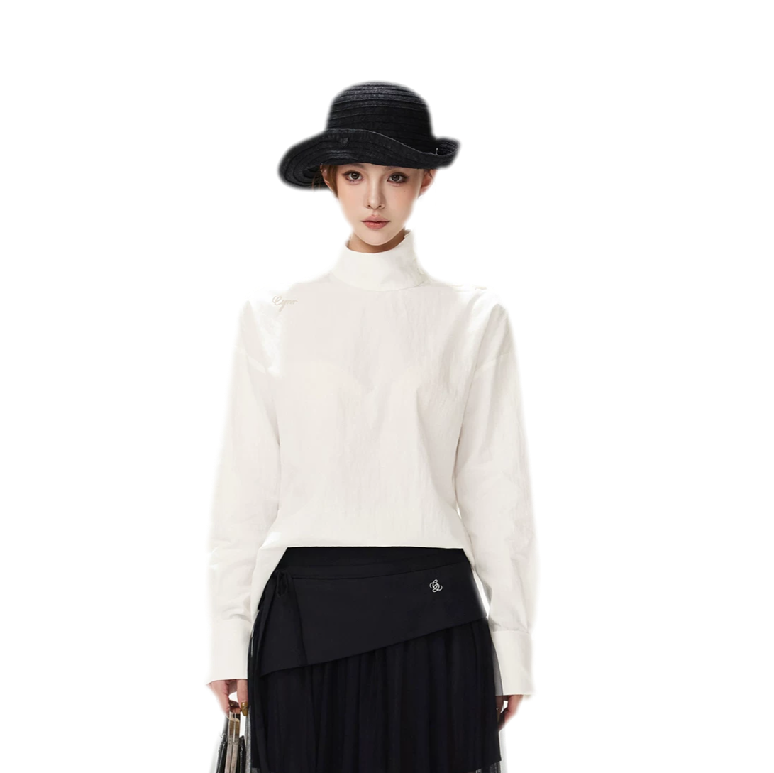 Lyocell Mock-Neck Waist Shirt