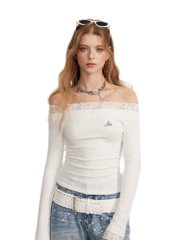 Lace Panel Off-Shoulder T-Shirt