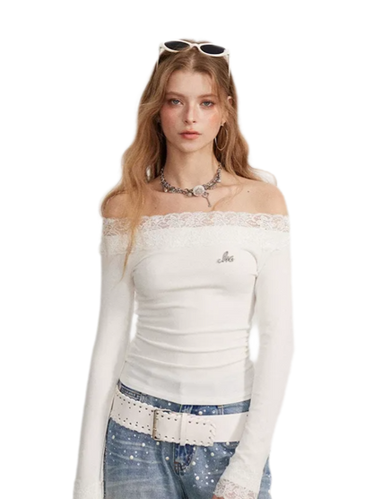 Lace Panel Off-Shoulder T-Shirt