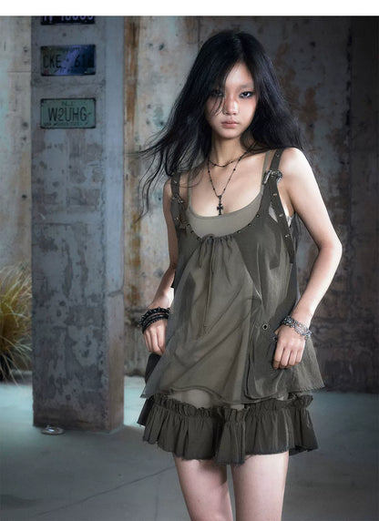 Mesh Layered Strap Dress