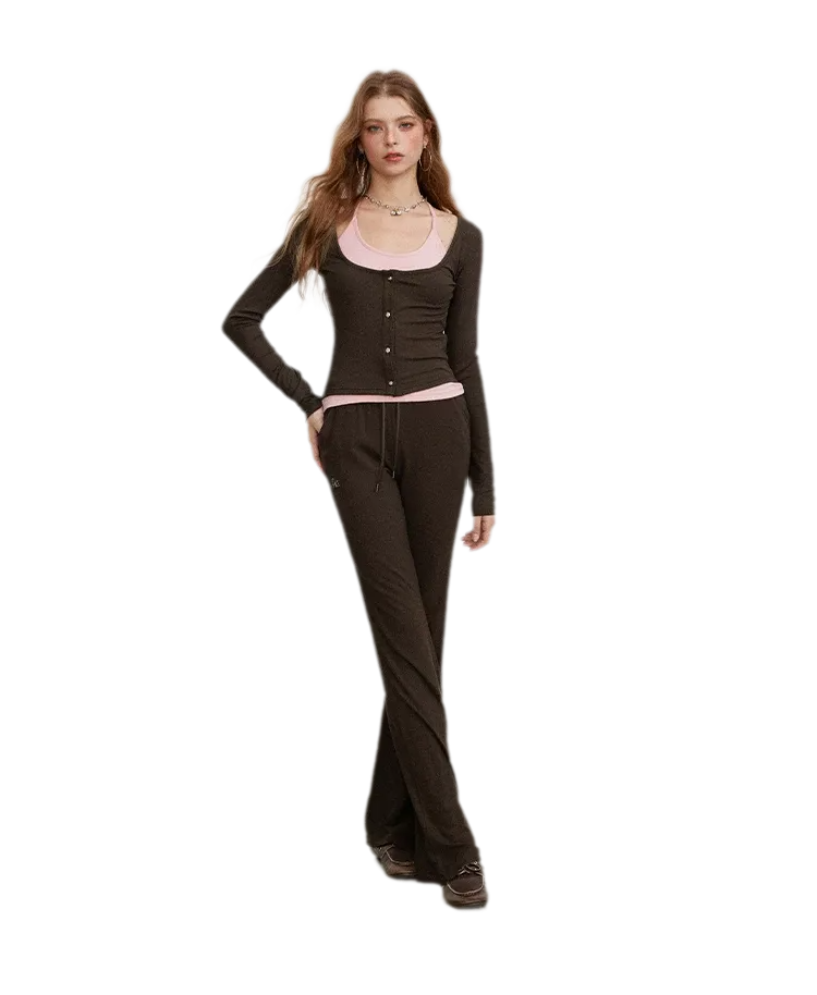 Contrast Tie Layered Pants Set
