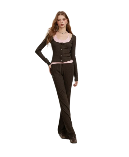 Contrast Tie Layered Pants Set