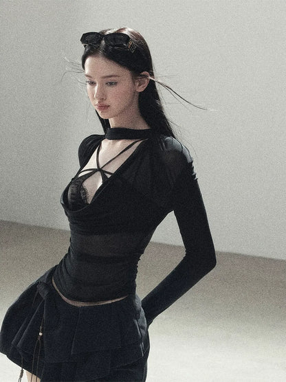 Sheer Draped Collar Top