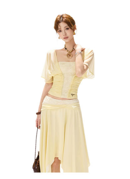 Lace Panel Irregular Skirt