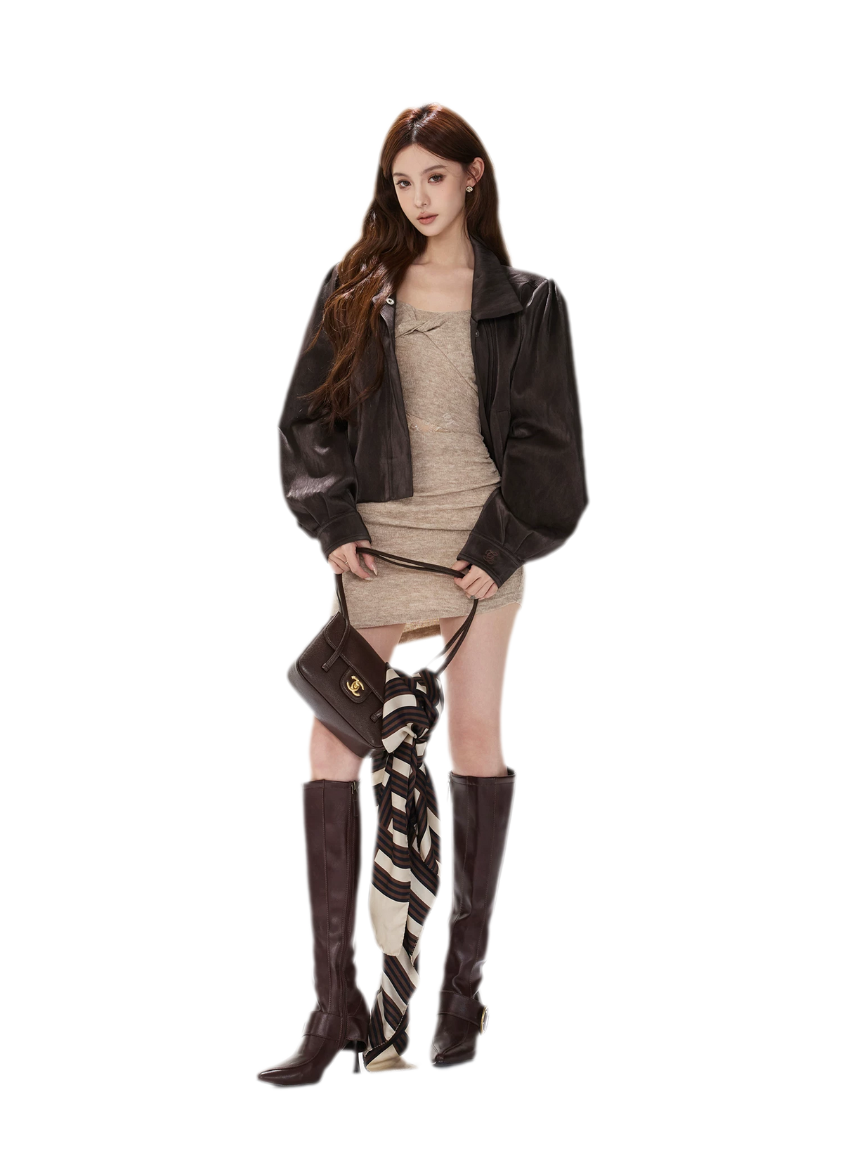 Veste courte froncée en cuir PU