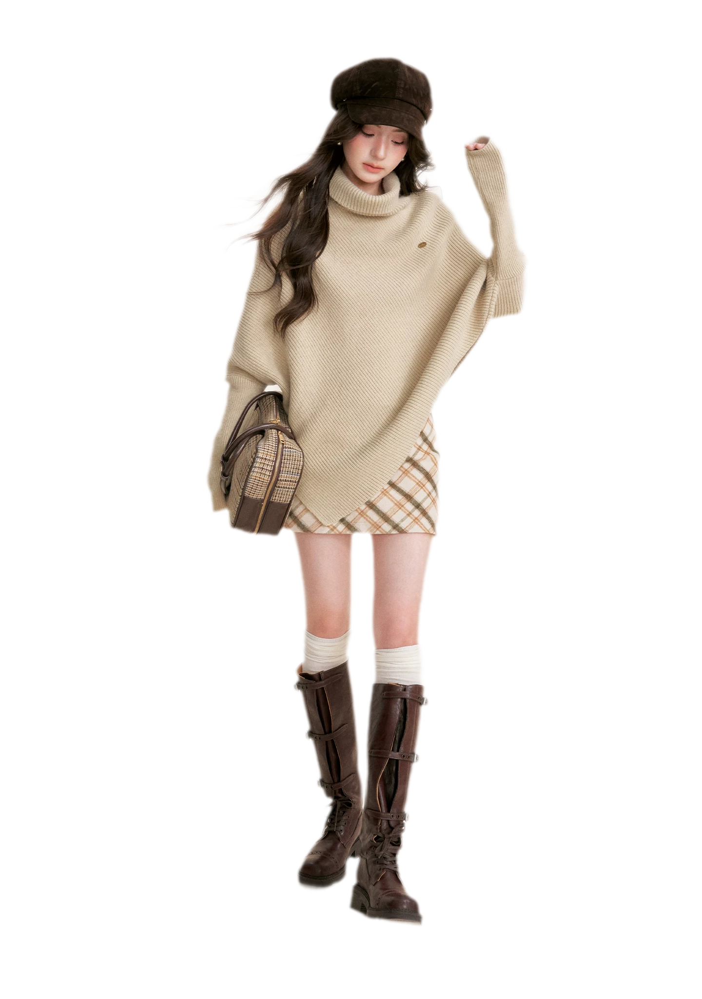 High Neck Poncho Sweater