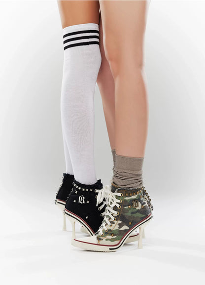 Canvas Studded Lace-Up Boots