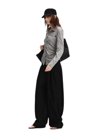 Double Pleat Wide-Leg Suit Pants