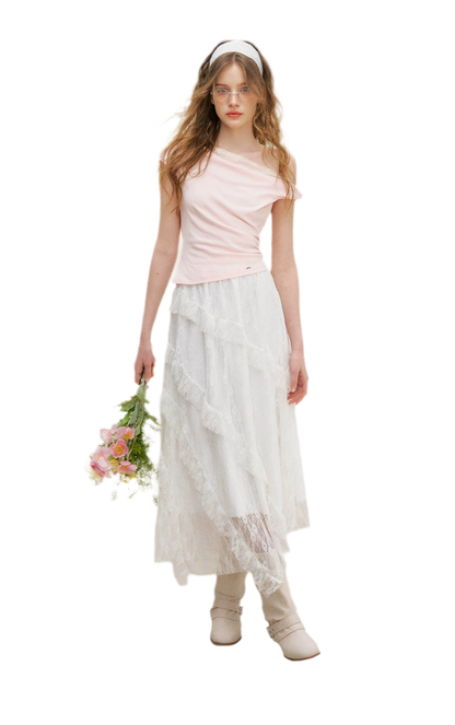 Asymmetric Lace Short Sleeve T-Shirt