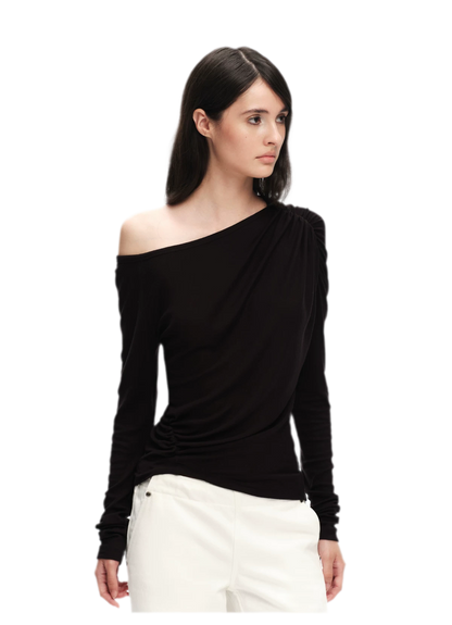 Wool Lyocell Ruched Shoulder Top