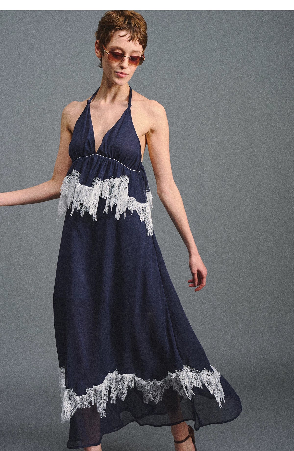 Deep V Halter Maxi Dress in Serene Blue