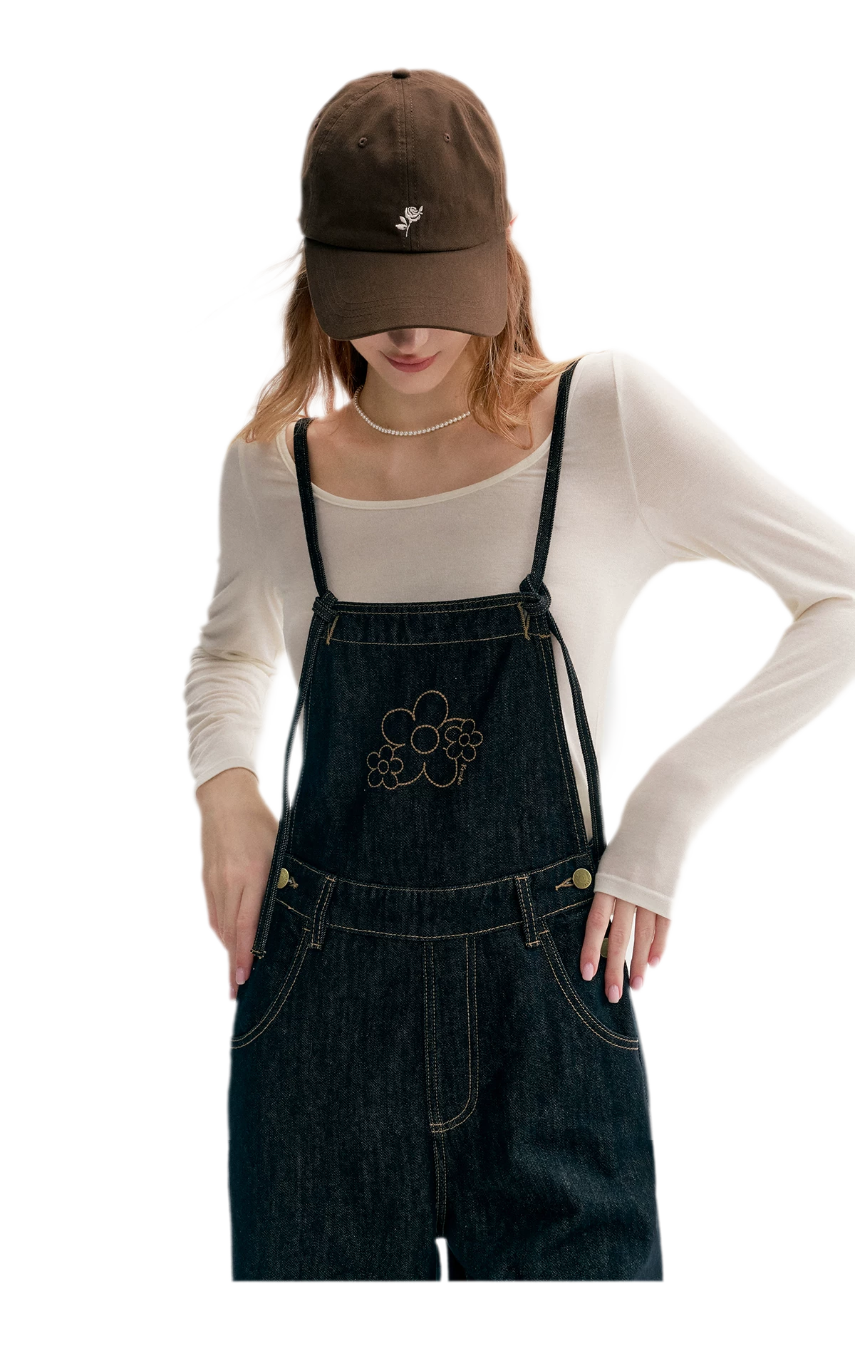Contrast Floral Denim Overalls